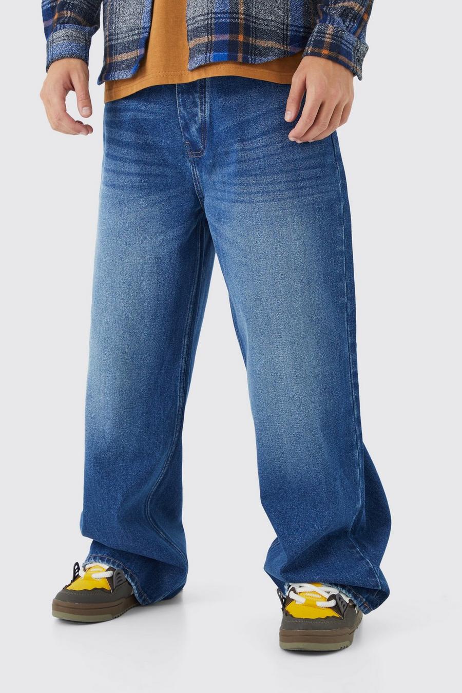 Mid blue Extreme Baggy Rigid Double Waistband Jeans