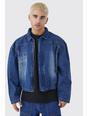 Mid blue Boxy Fit All Over Text Laser Print Denim Jacket