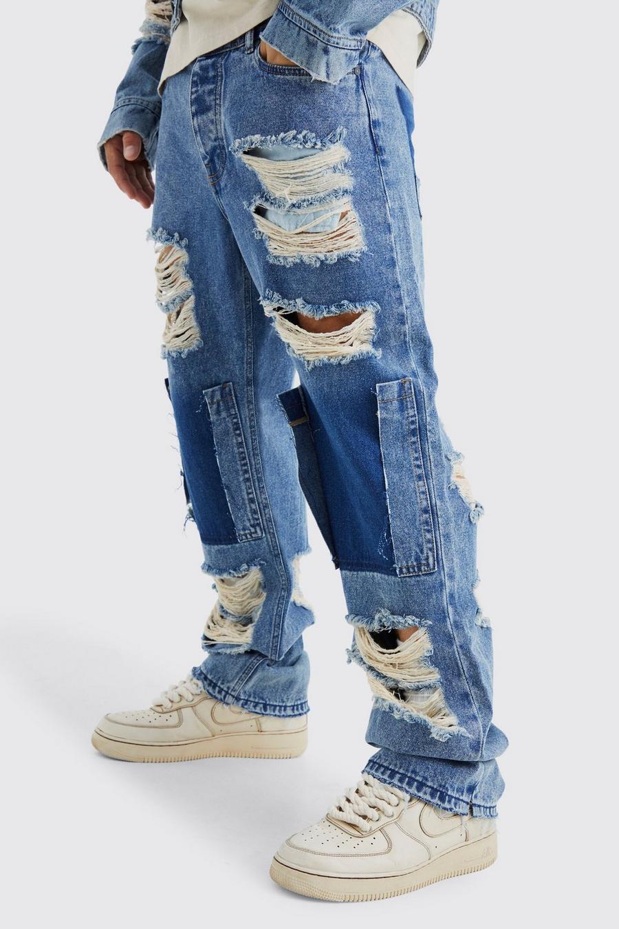 Antique wash Relaxed Rigid Distressed Jeans image number 1
