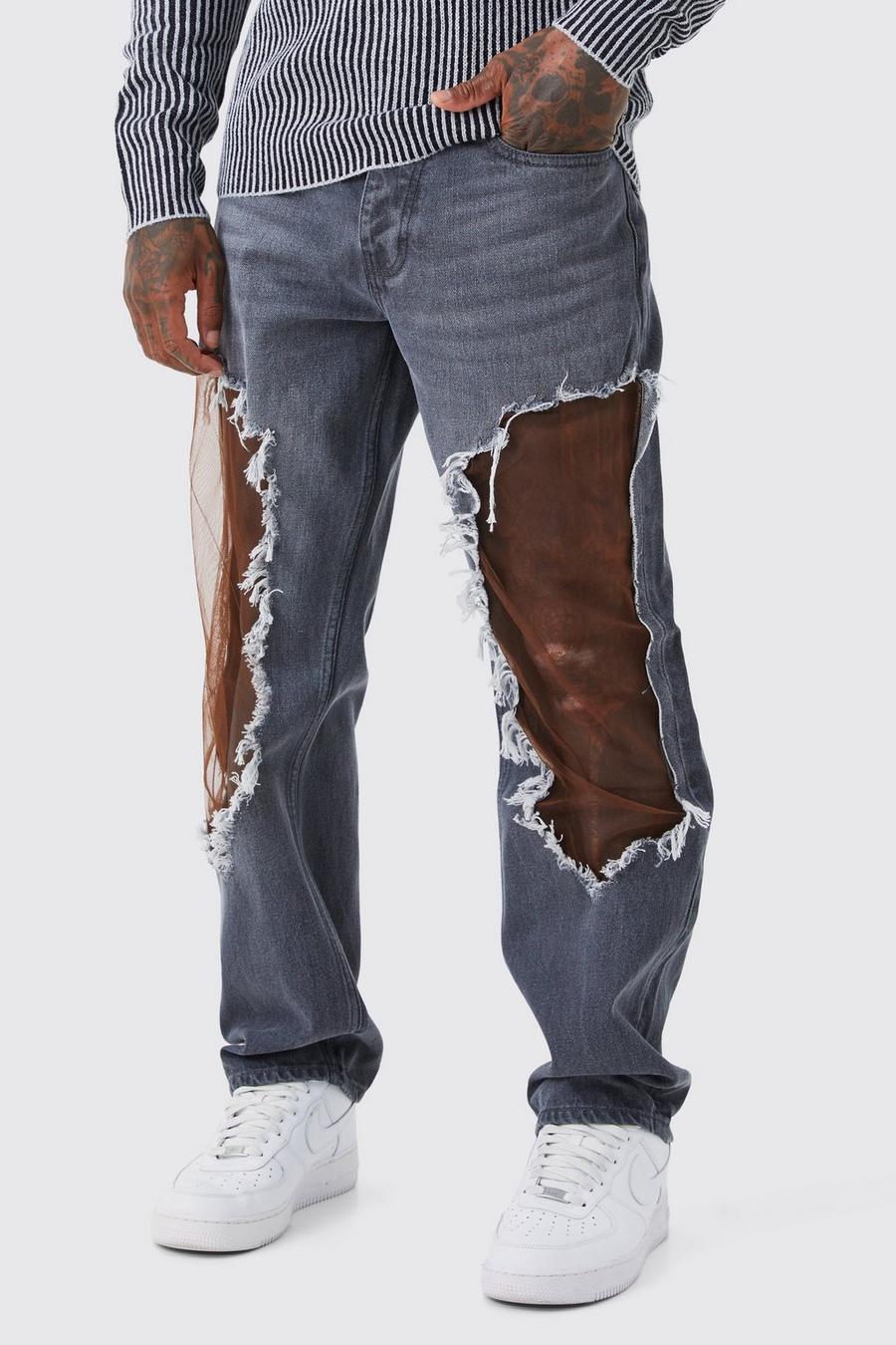 Mid grey Jeans i mesh med ledig passform image number 1