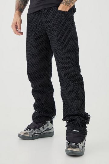 Relaxed Rigid Net Overlayed Jeans true black