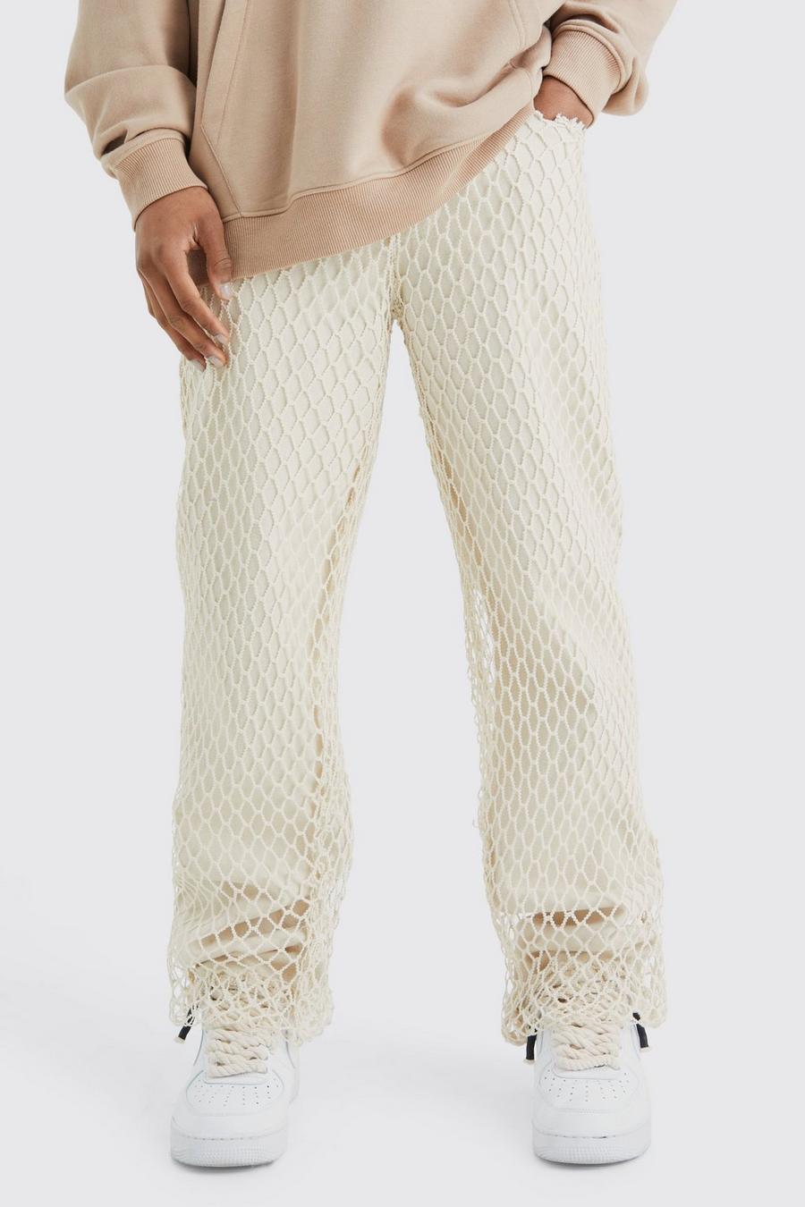 White Relaxed Rigid Net Overlayed Jeans  image number 1