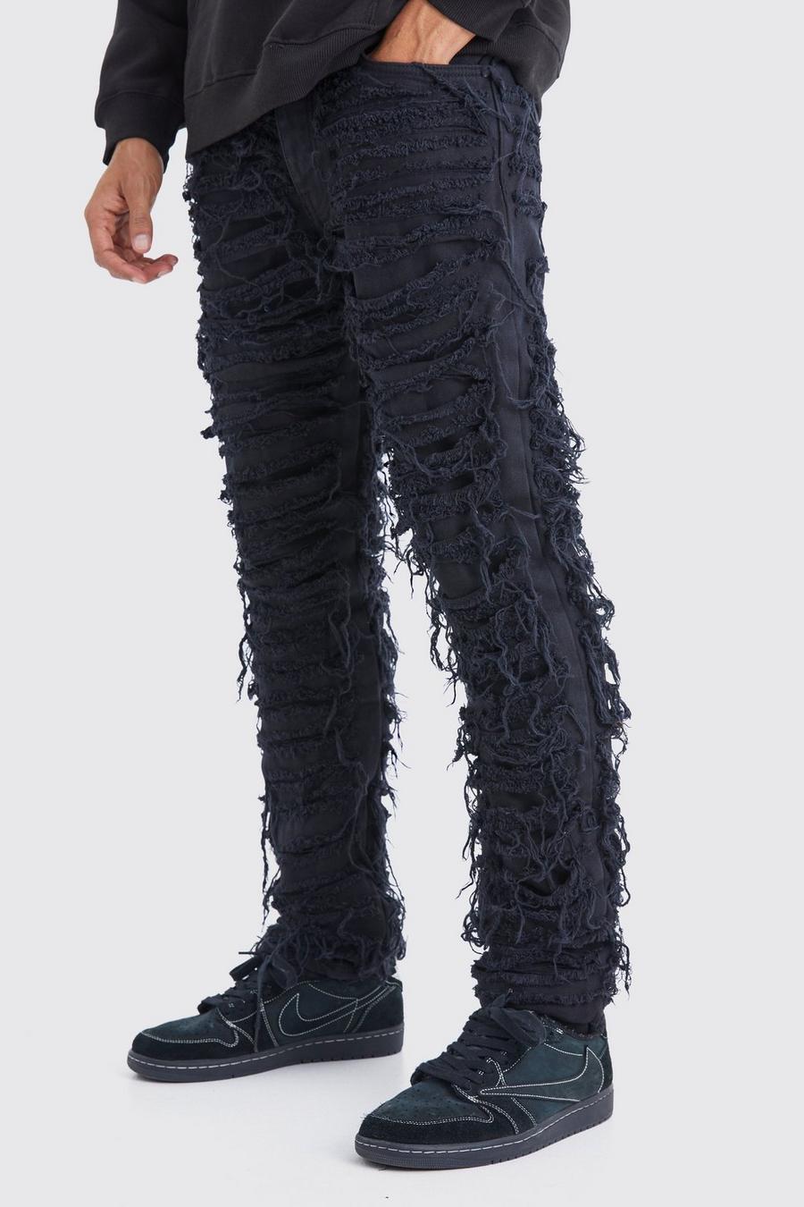 Washed black Slim Rigid Extreme Distressed Jeans image number 1