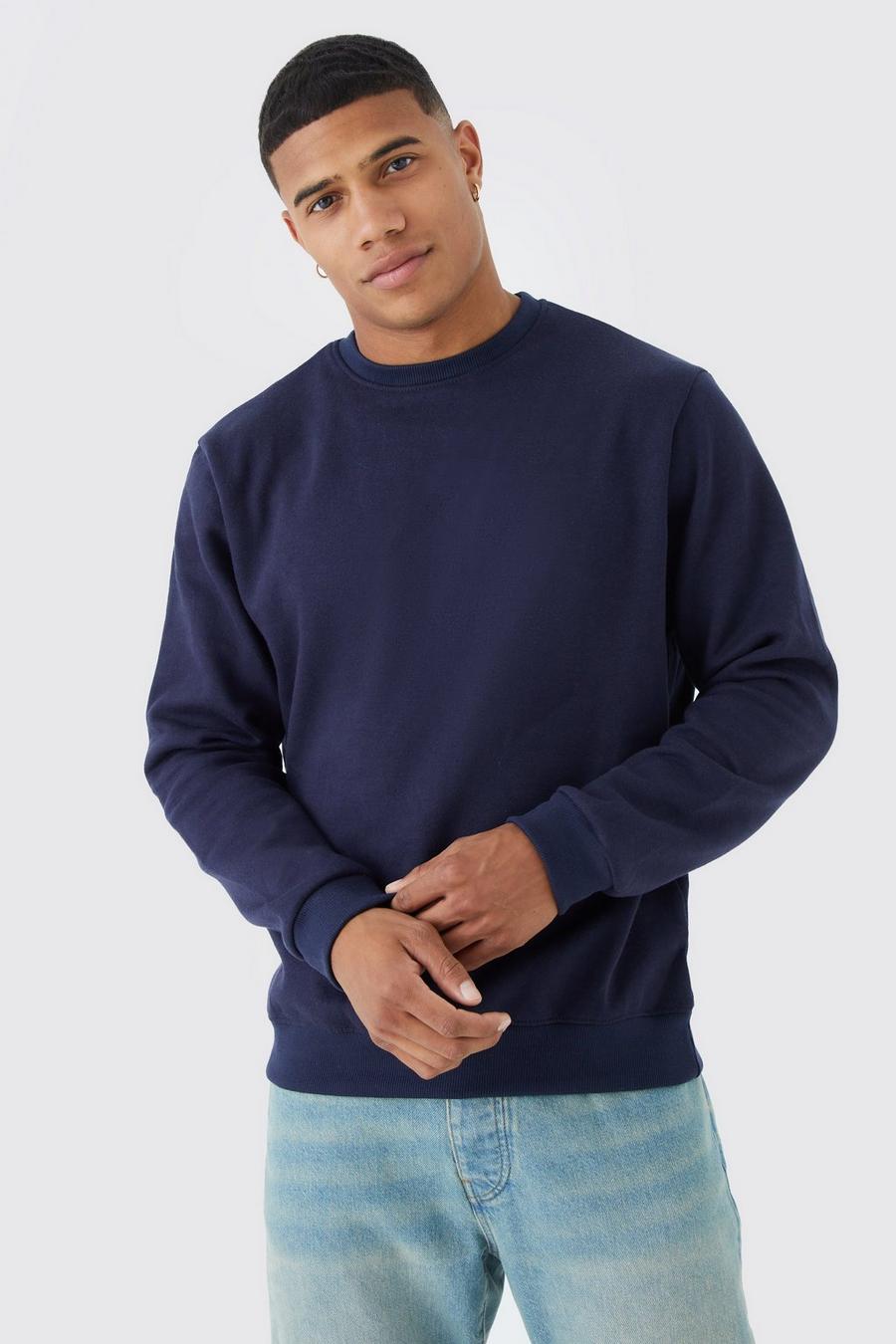 Navy Basic Sweatshirt med rund hals image number 1