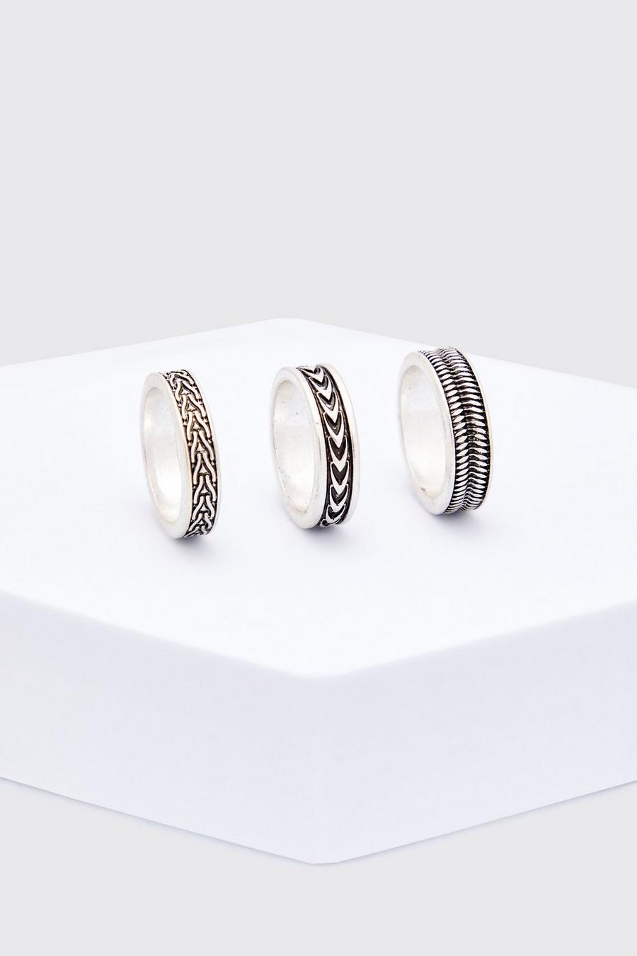 3er-Pack geprägte Ringe, Silver
