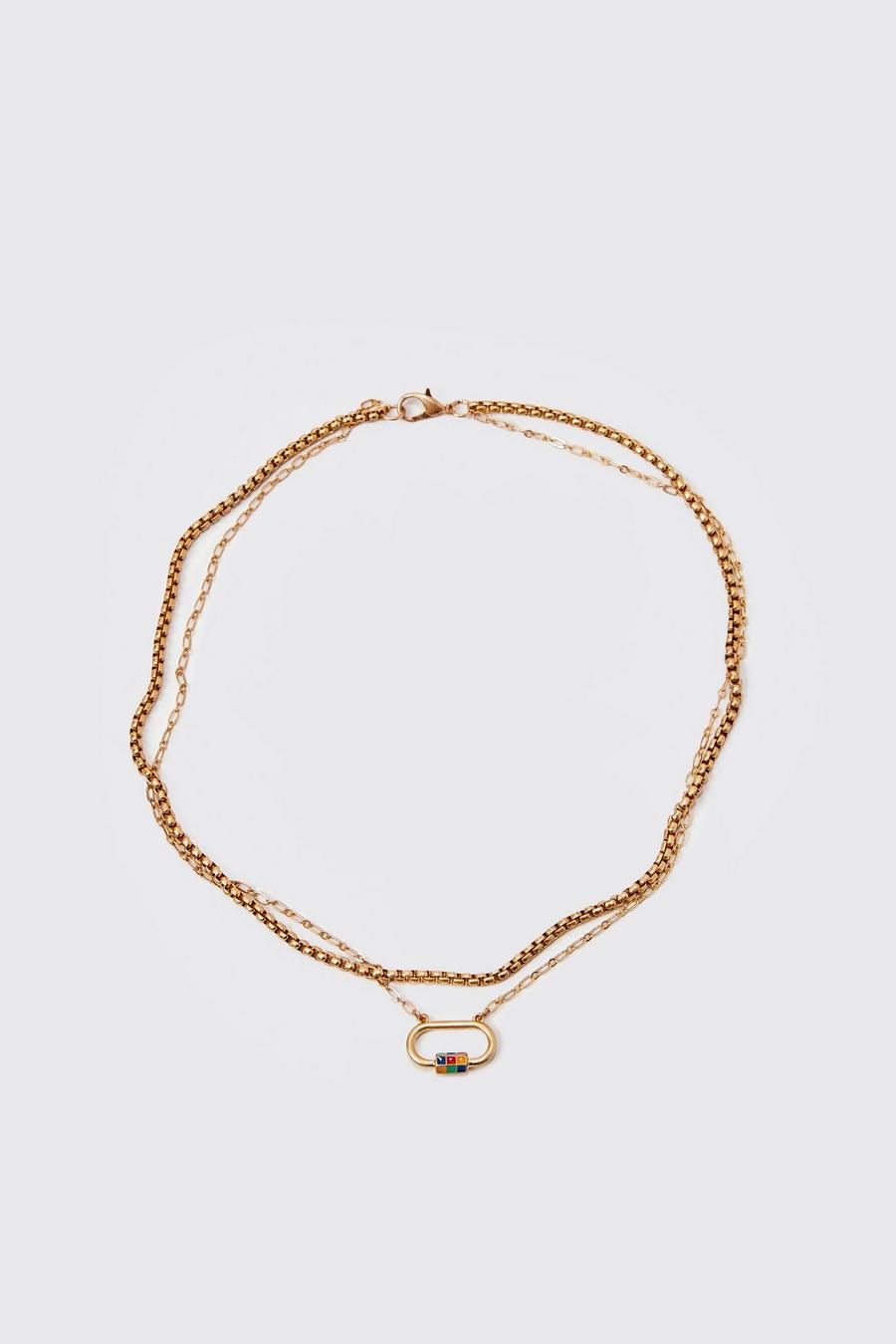 Gold metallic Gem Pendant Necklace