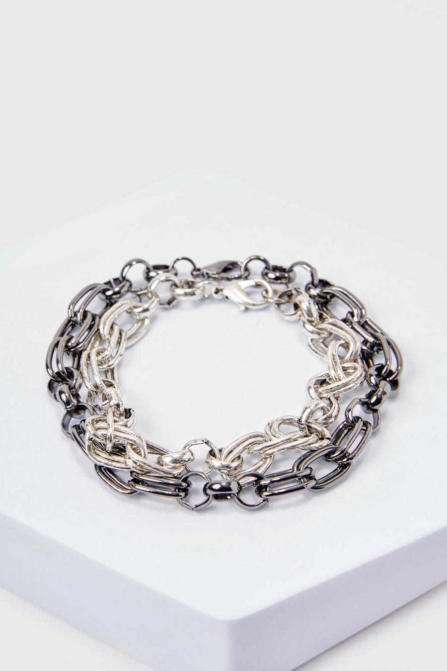 Silver Chunky Double  Chain Bracelt 