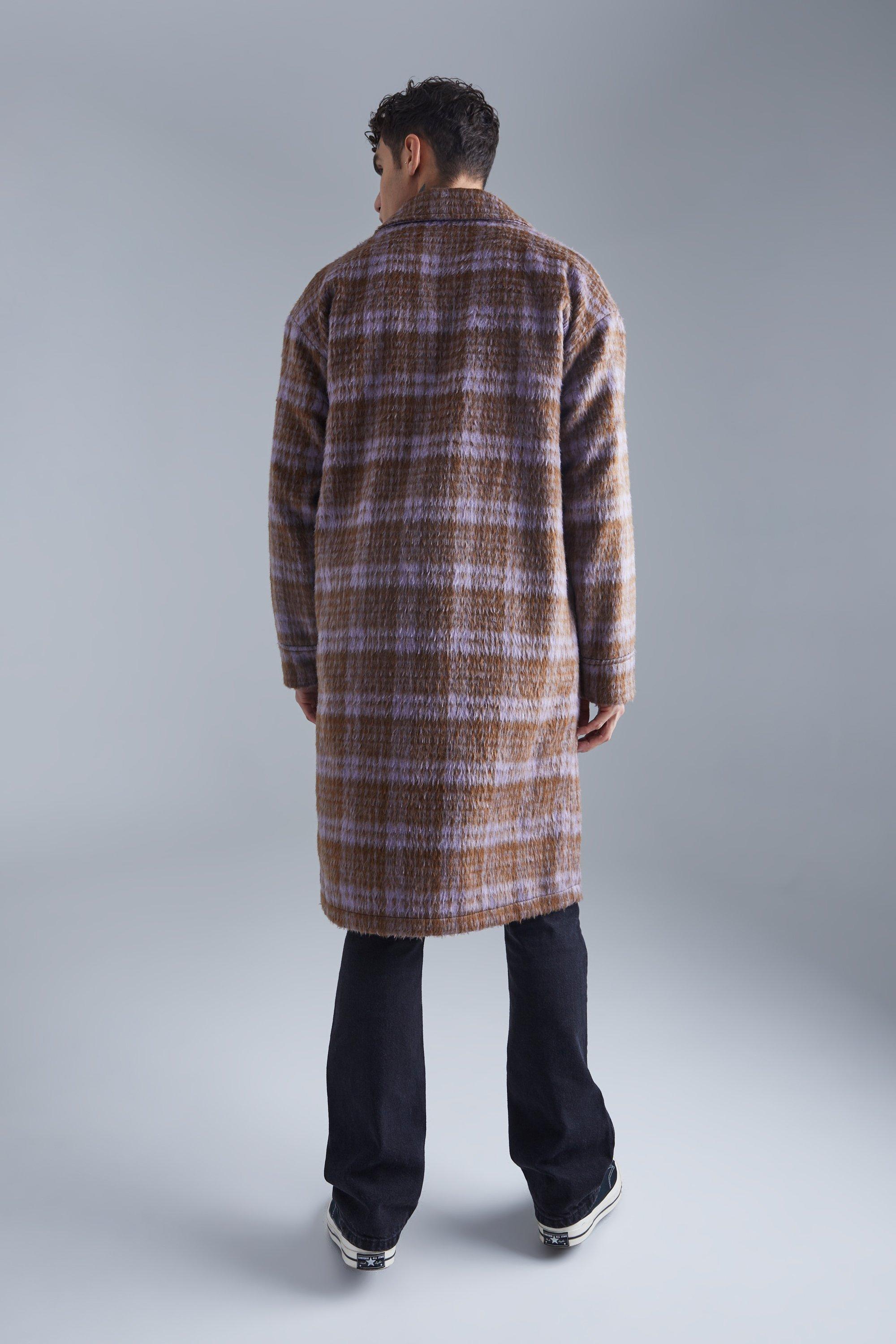 Single Breasted Brushed Check Overcoat | boohoo