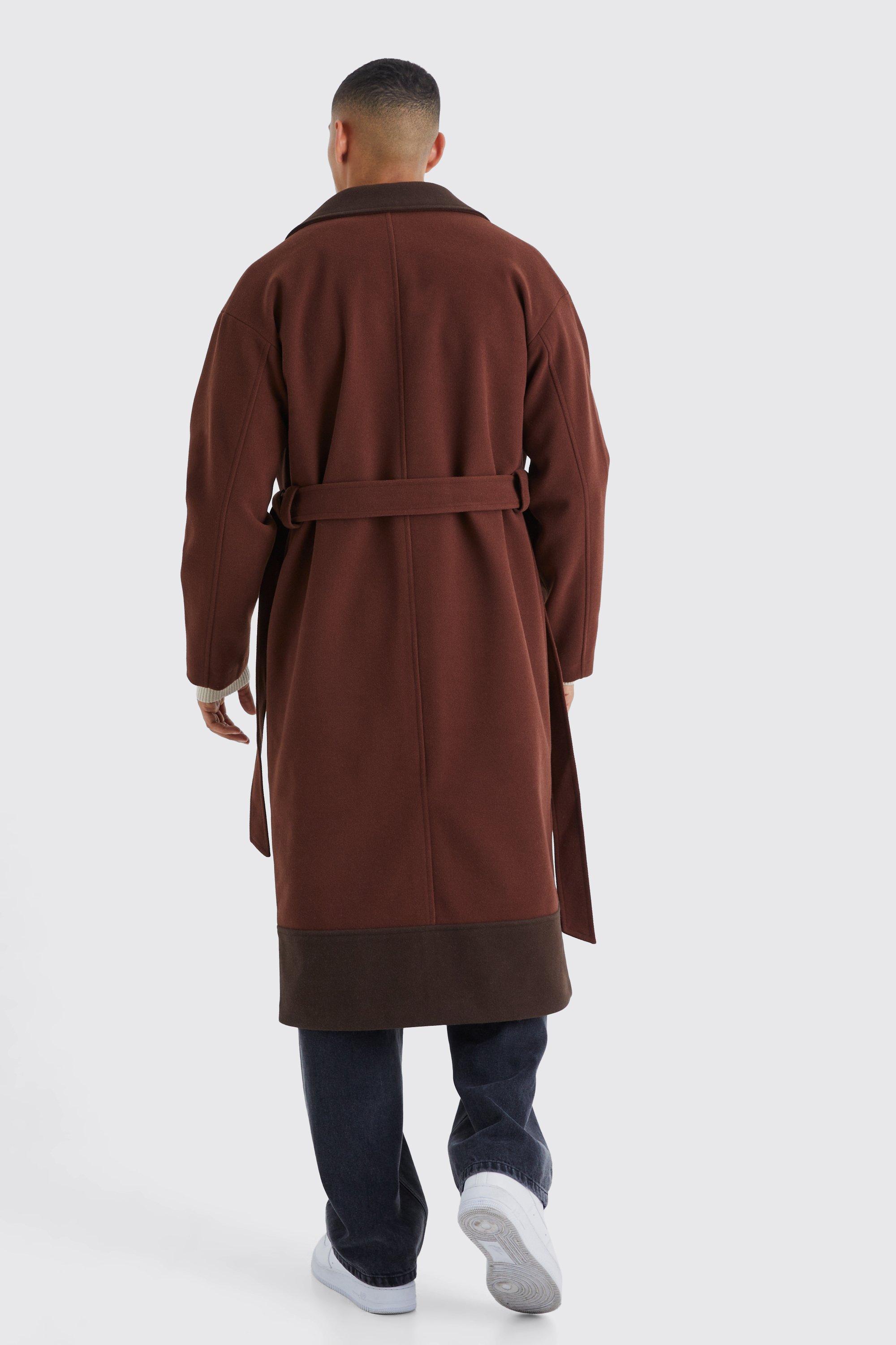 Longline Colour Block Belted Overcoat boohoo NO