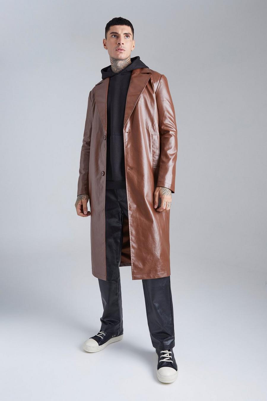 Cappotto Trench in PU, Brown image number 1