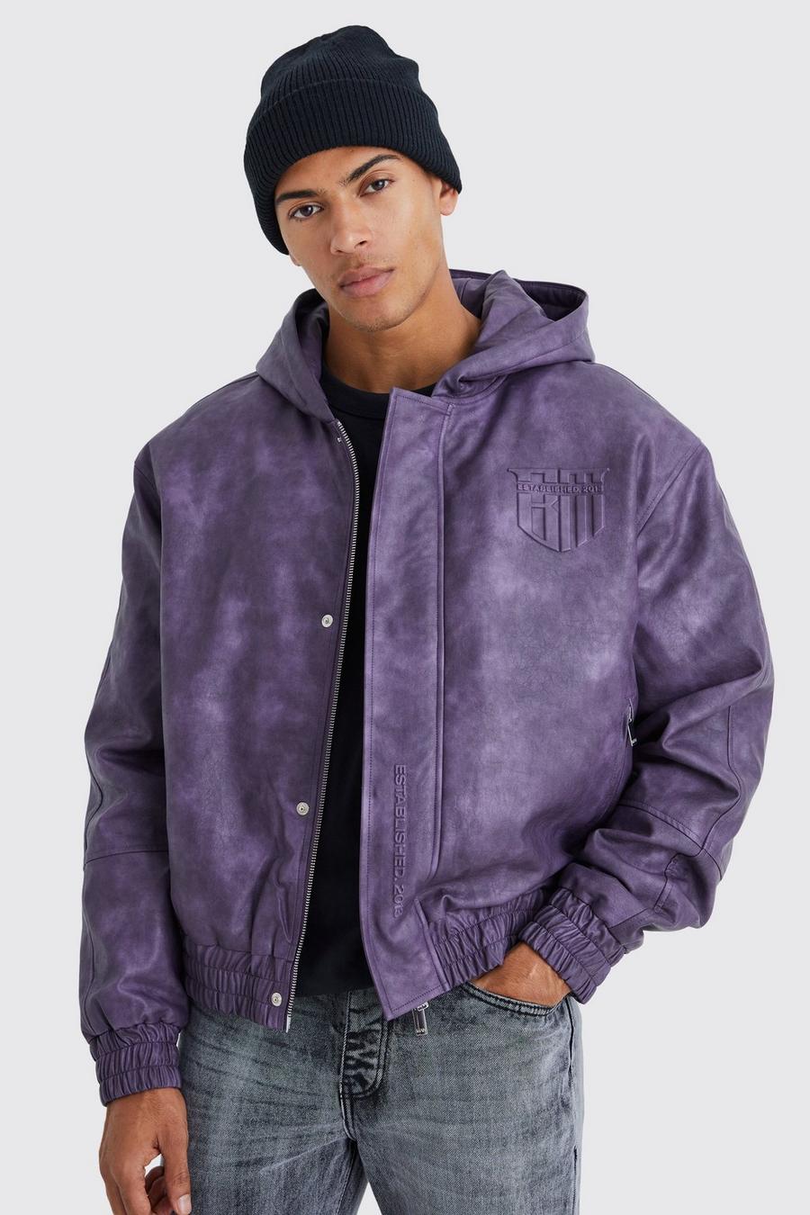 Purple Washed Pu Bomber With Hood image number 1