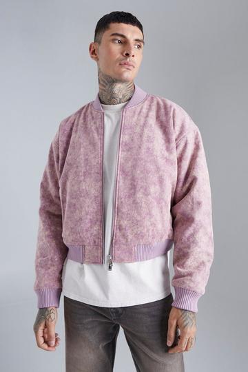 Boxy Acid Wash Bomber purple