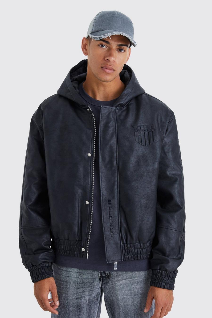 Black Washed Pu Bomber With Hood image number 1