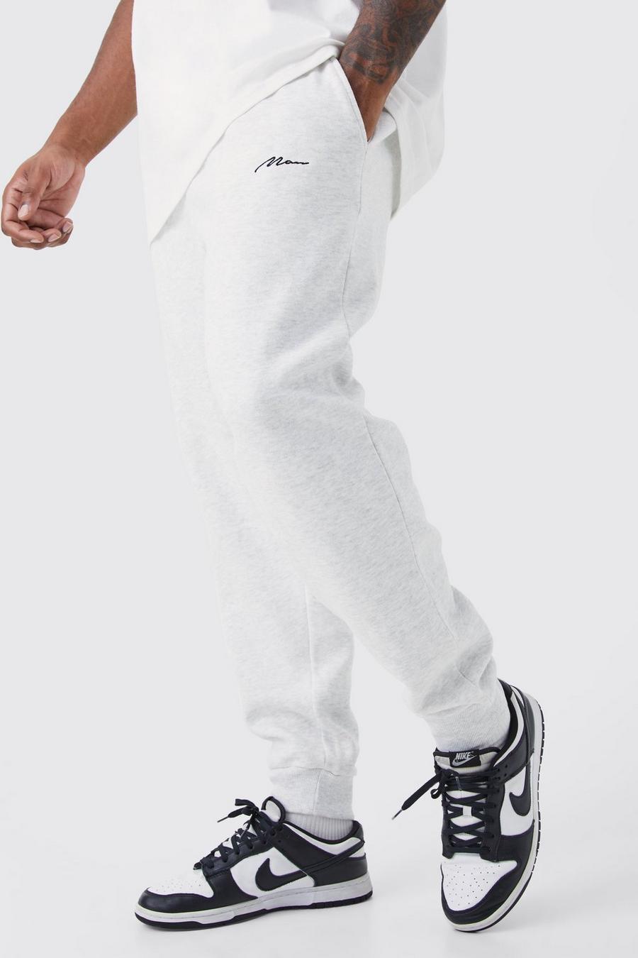 Pantaloni tuta Plus Size Slim Fit con firma Man, Grey marl image number 1