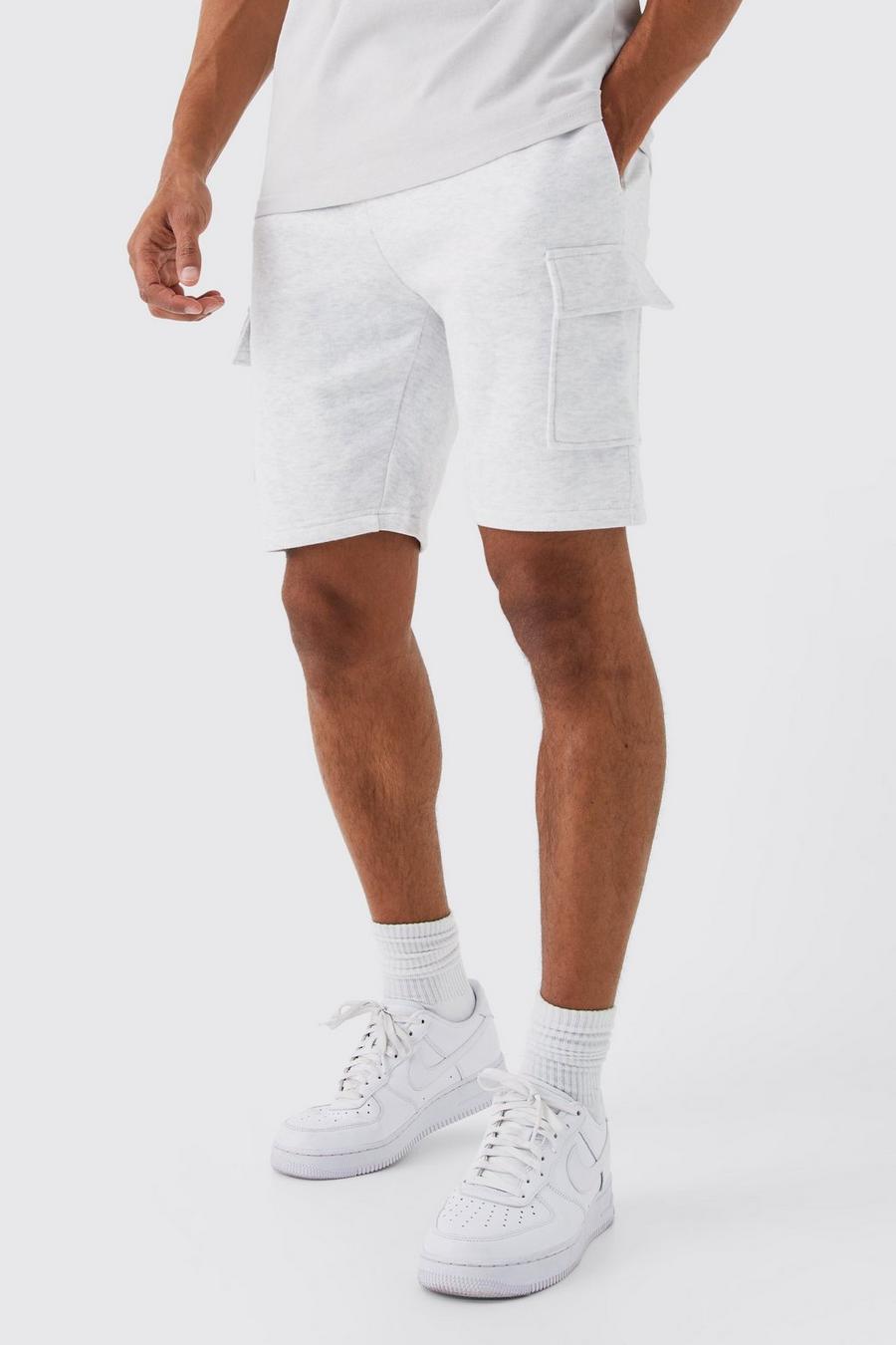 Grey marl Middellange Slim Fit Cargo Jersey Shorts