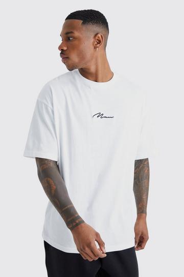 Man Signature Oversized Crew Neck T-shirt white