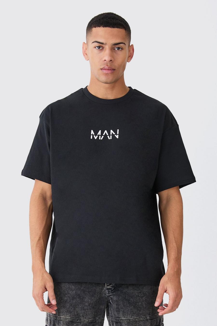 T-shirt a girocollo oversize con firma Man, Black