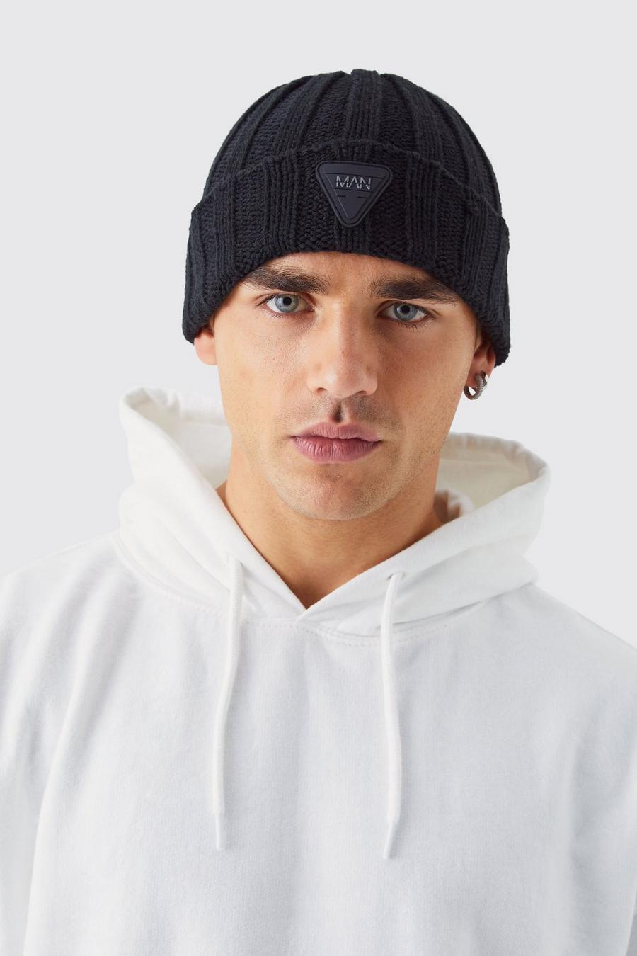 Black Rubber Branded Chunky Beanie image number 1