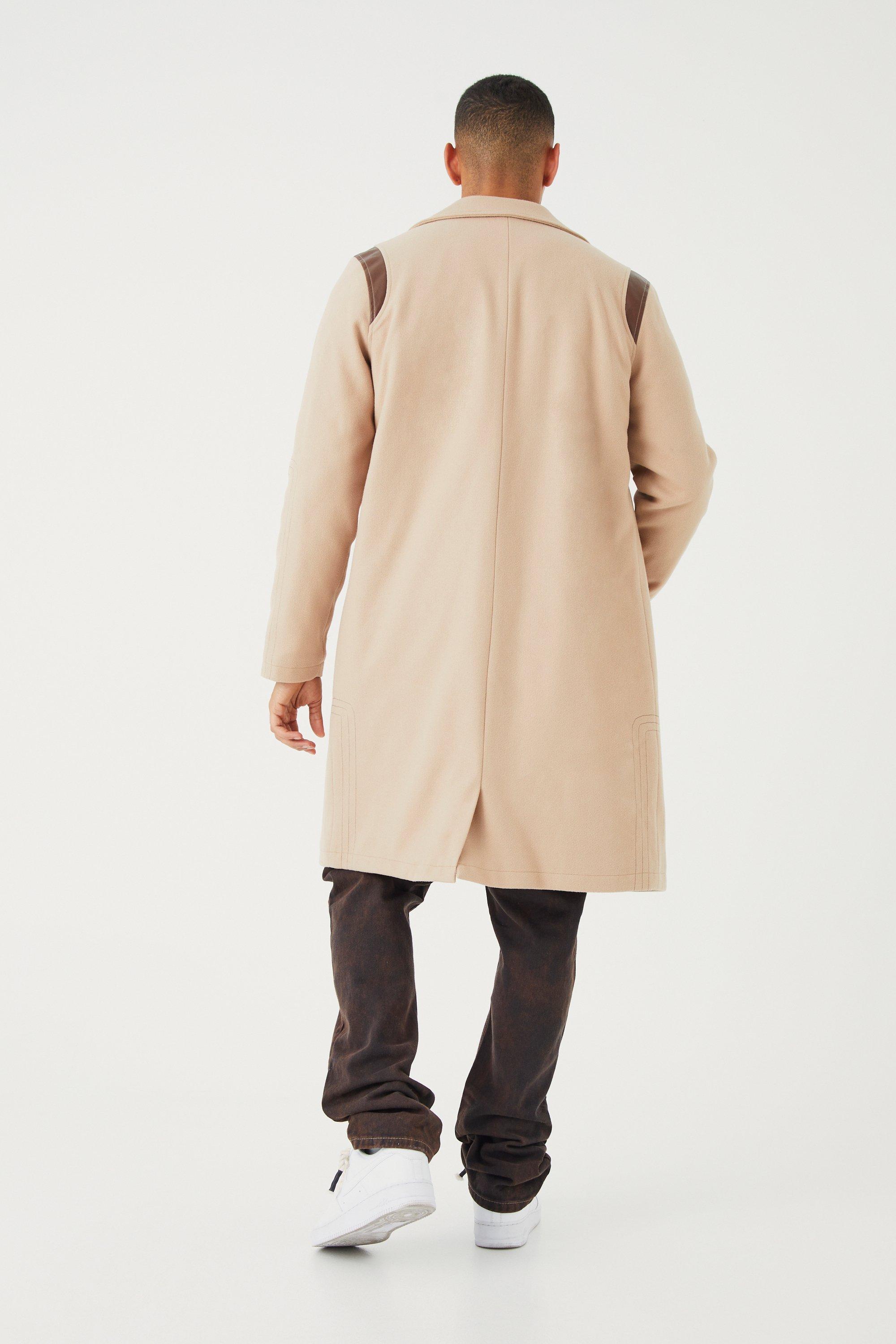 Single Breasted Melton Overcoat With Pu