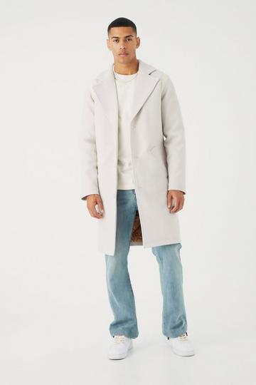 Ecru White Single Breasted Melton Overcoat With Pu