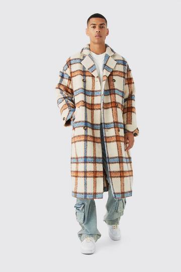 Brushed Check Double Breasted Overcoat in Ecru ecru