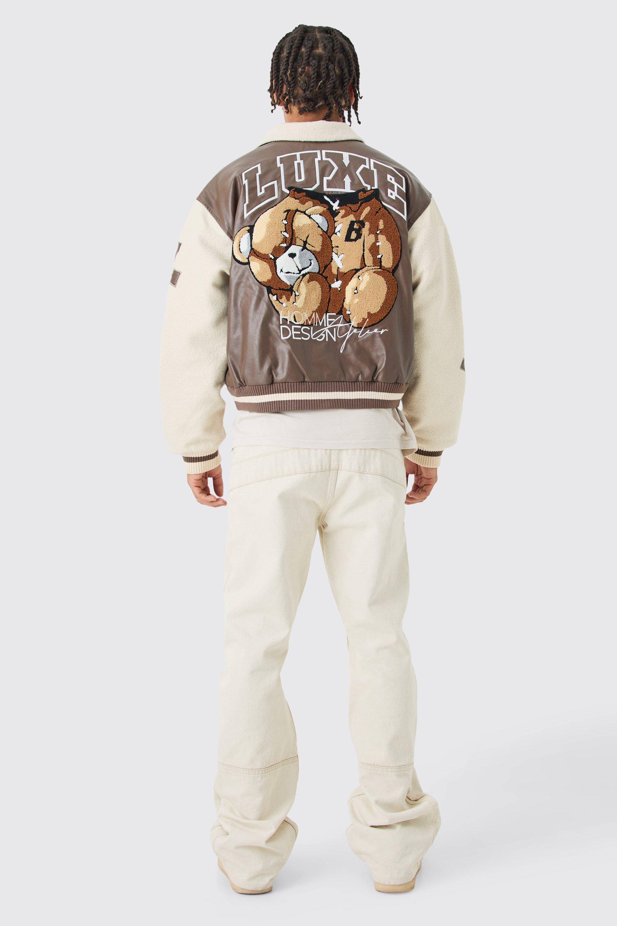 Louis Vuitton Mixed Material Leather Teddy Blouson, Brown, 50