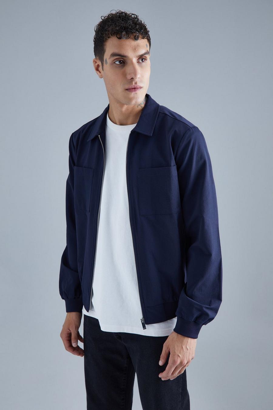 Navy Technical Stretch Harrington With Patch Pockets image number 1