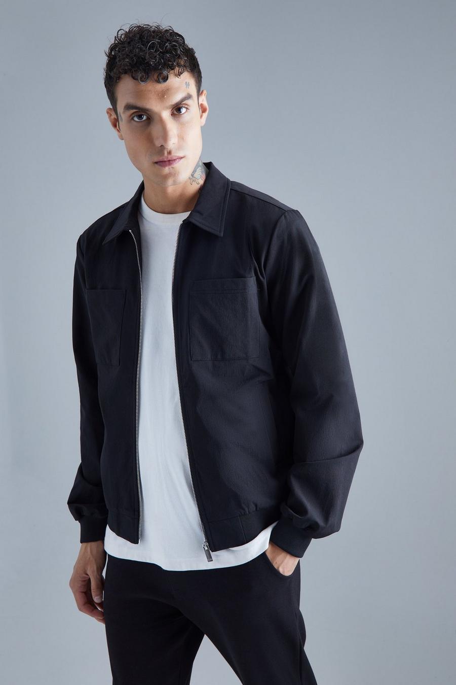 Black Technical Stretch Harrington With Patch Pockets image number 1