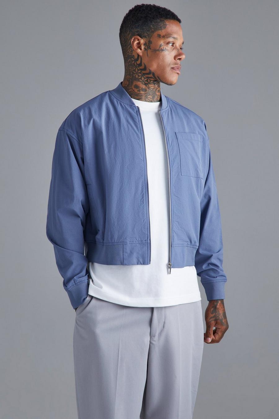 Giacca Bomber Smart squadrata in Stretch tecnico, Dusty blue image number 1