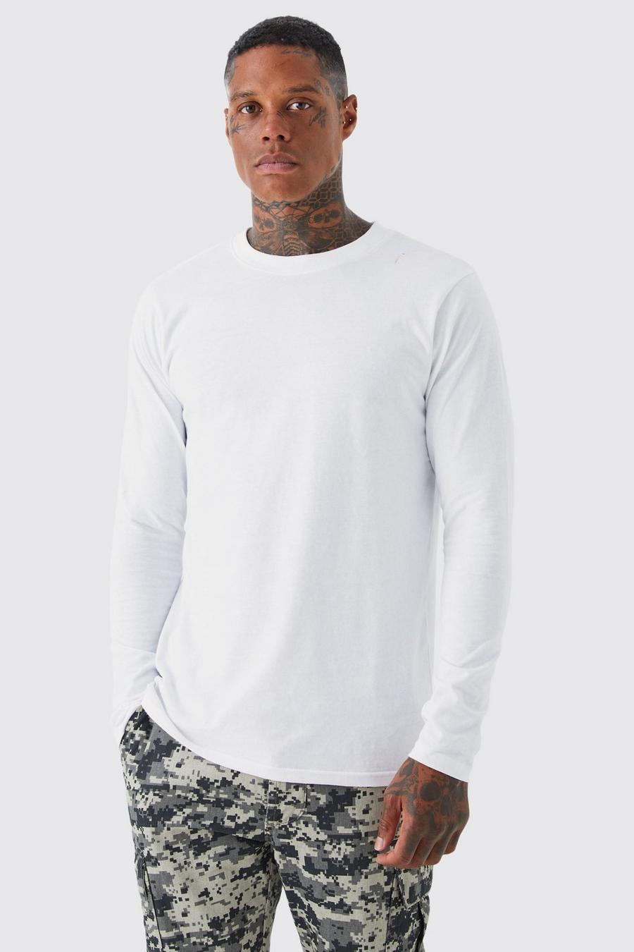 Langärmliges Rundhals T-Shirt, White weiß