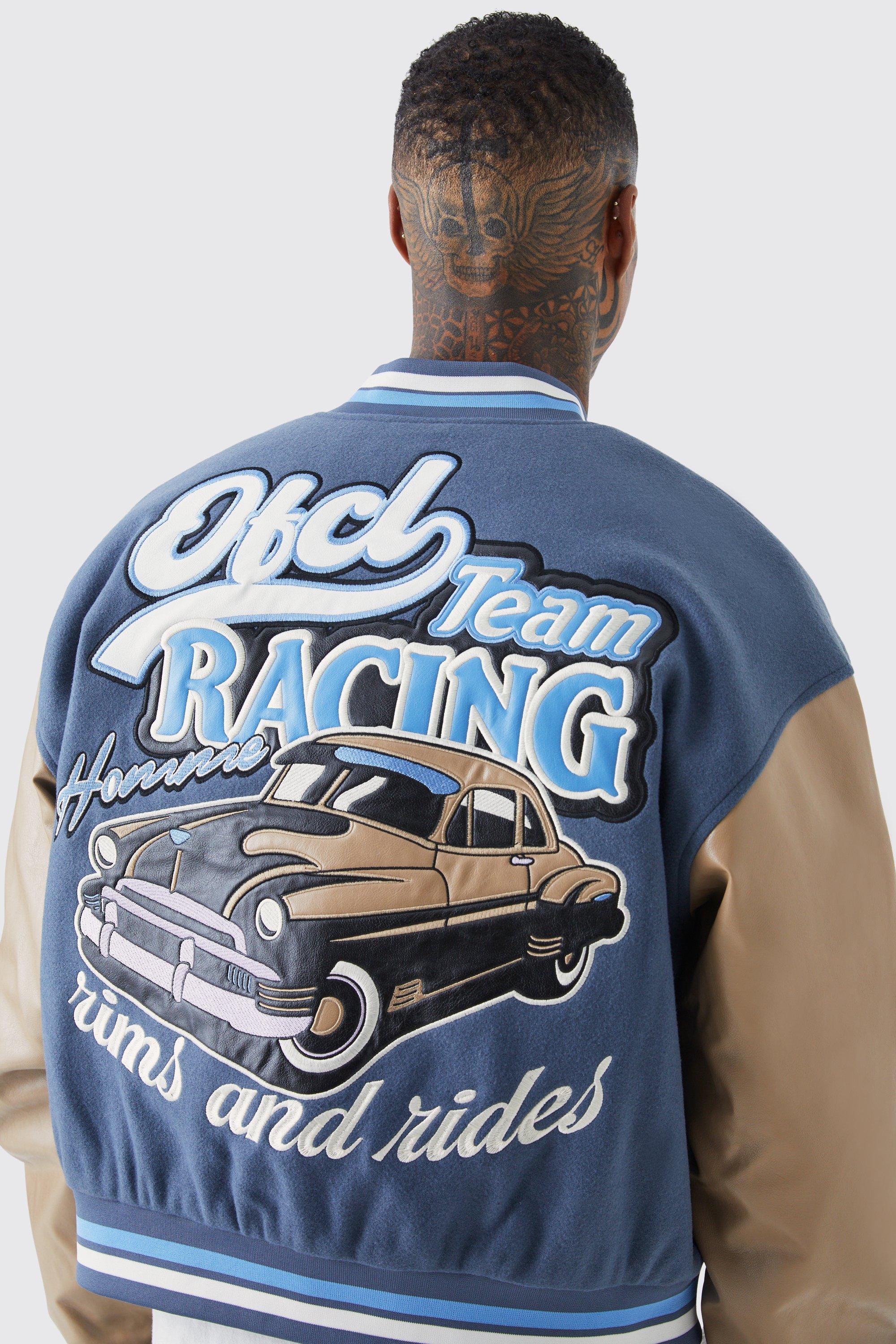 Boxy Melton Pu Racing Varsity Jacket