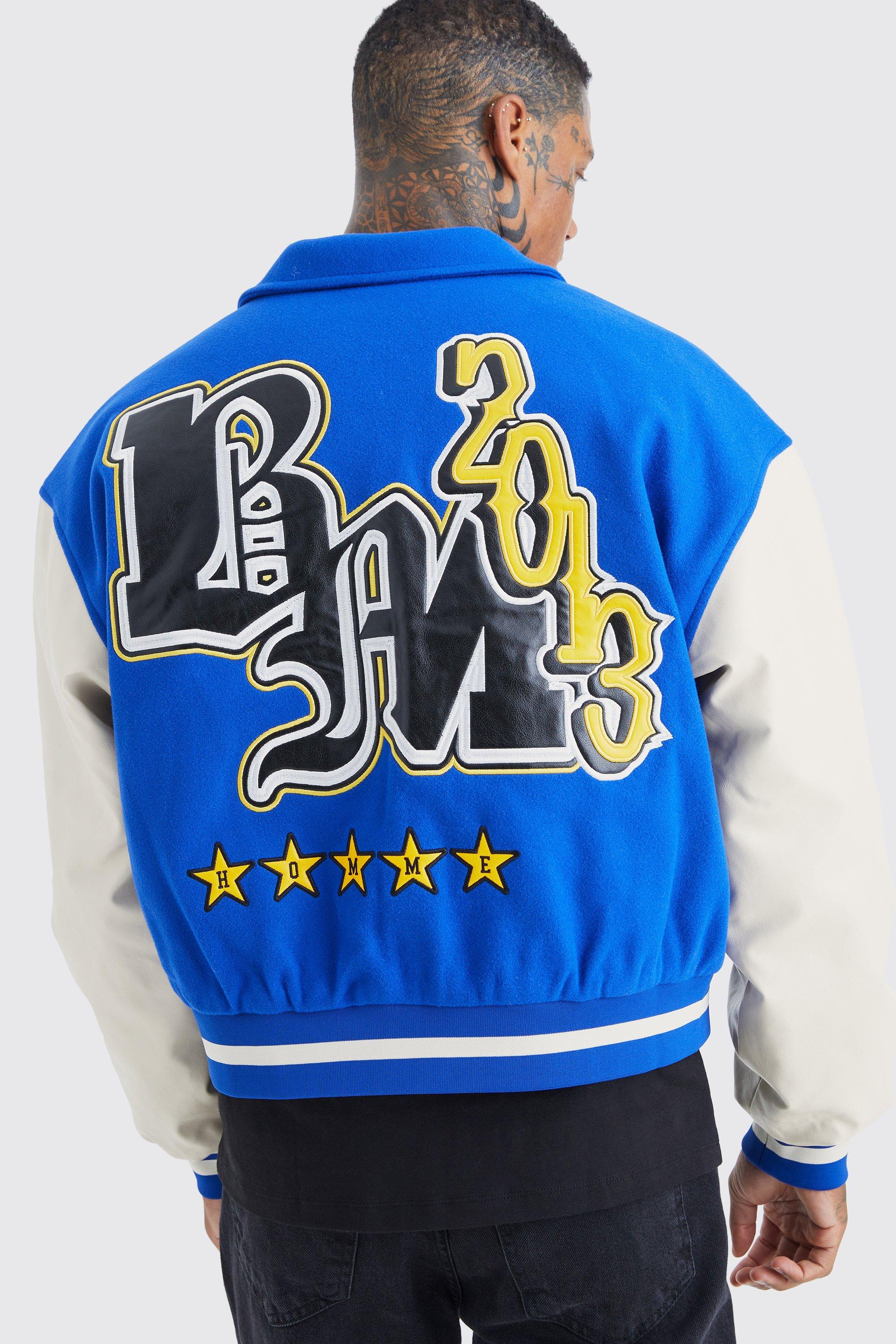 Boxy Melton & Pu Collared Varsity Jacket