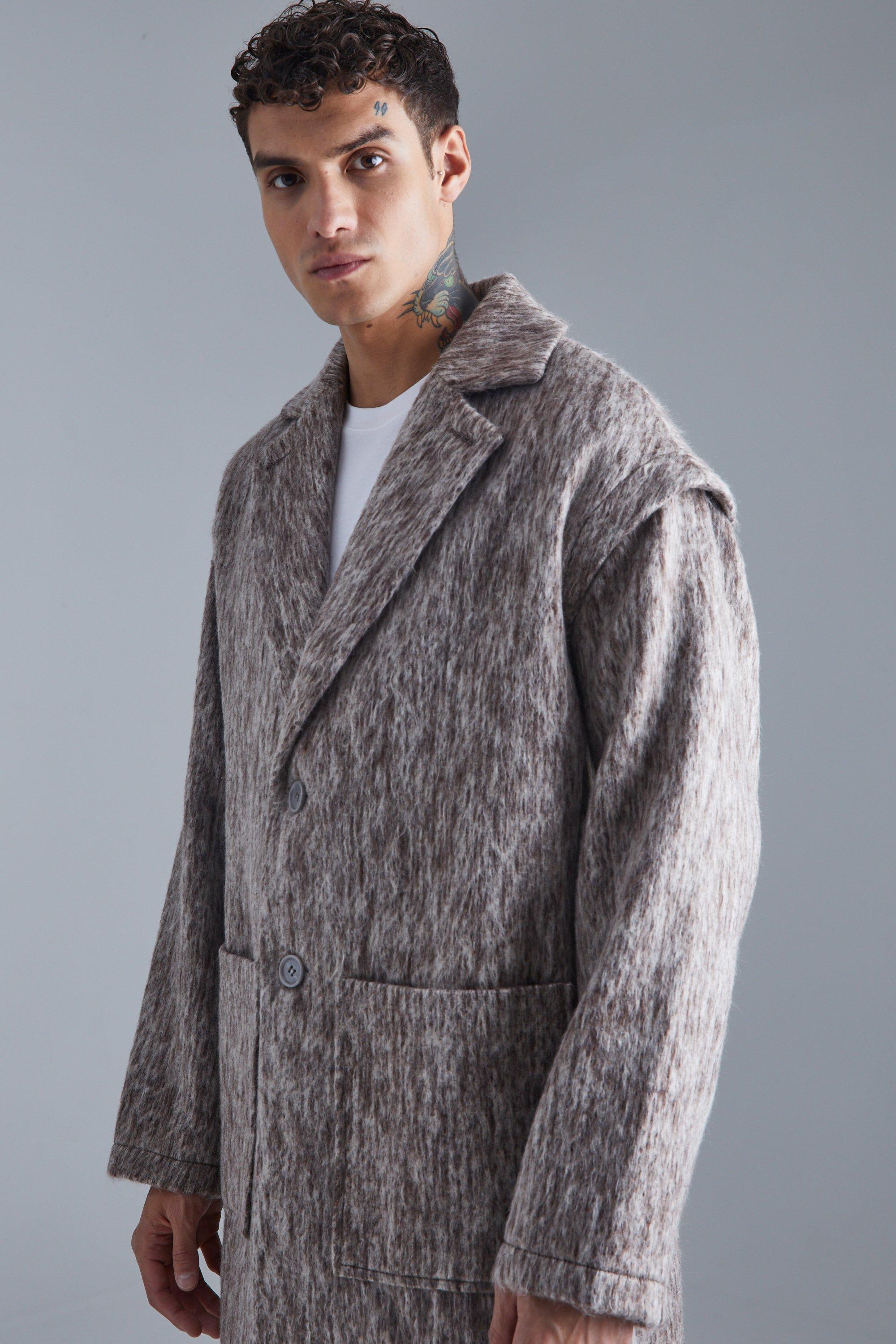 Grey Brushed Wool Look Longline Coat