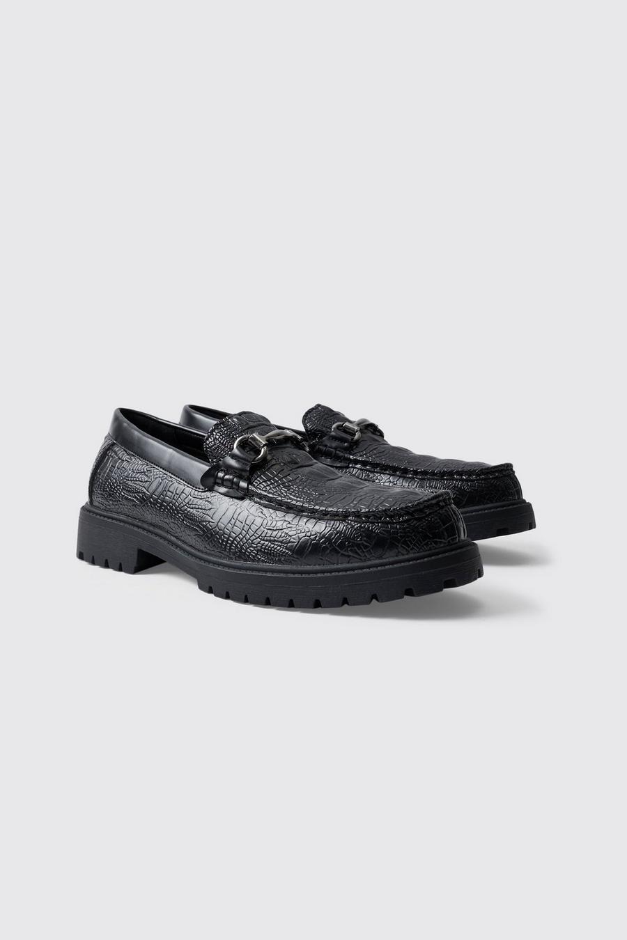Black noir Croc Loafer With Tread Sole