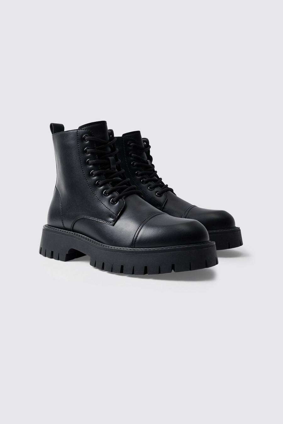 Black Chunky Lace Up Worker Boot image number 1