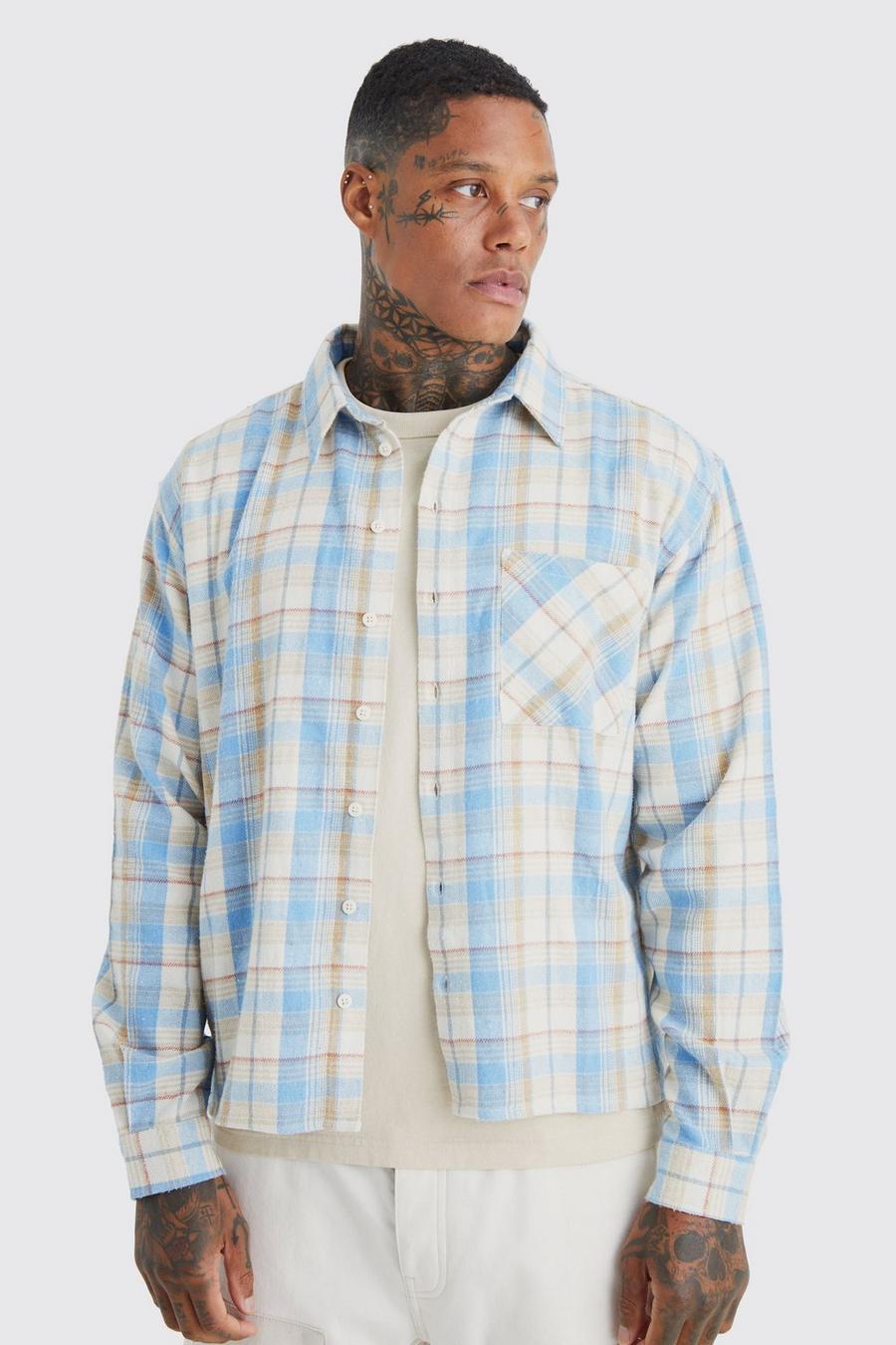 Ecru Long Sleeve Boxy Tonal Check Shirt image number 1