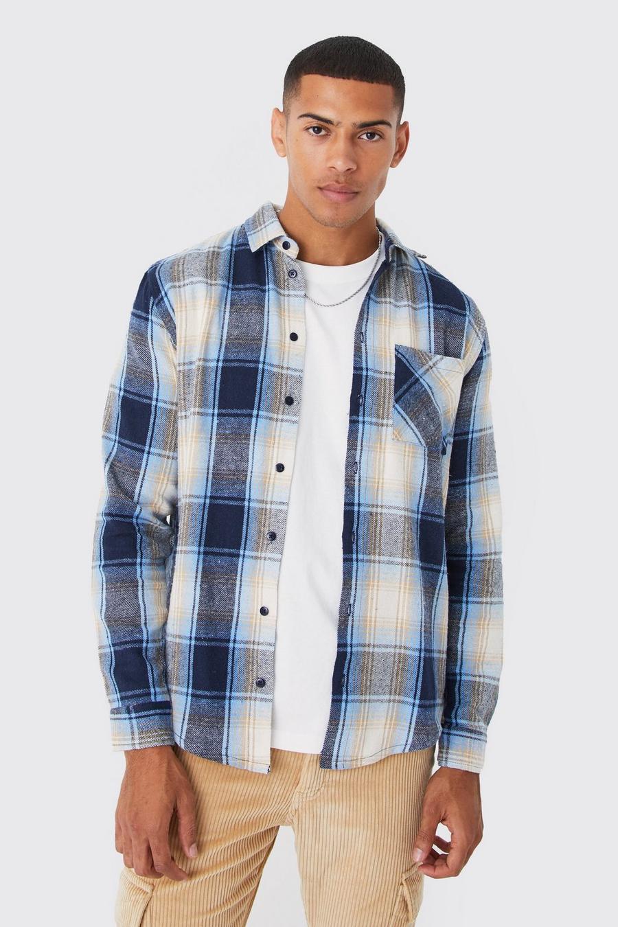 Stone beis Long Sleeve Large Scale Contrast Check Shirt