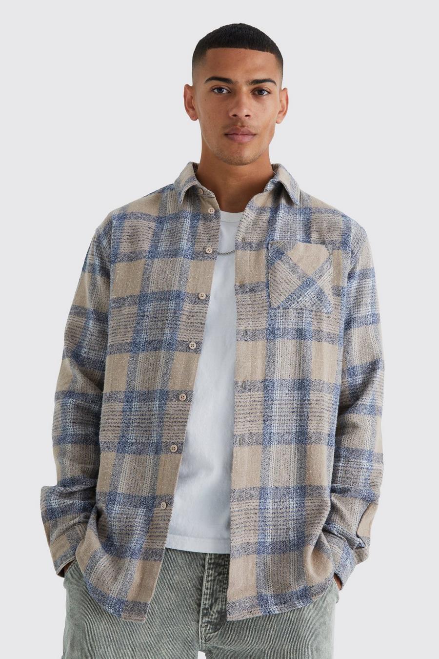 Stone beis Long Sleeve Classic Oversized Check Shirt image number 1