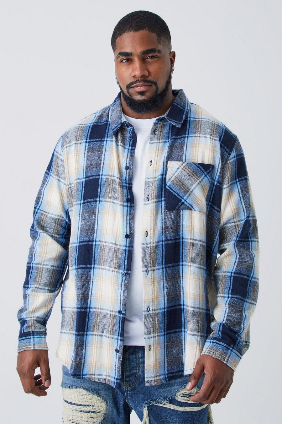 Stone beis Plus Long Sleeve Large Scale Contrast Check Shirt