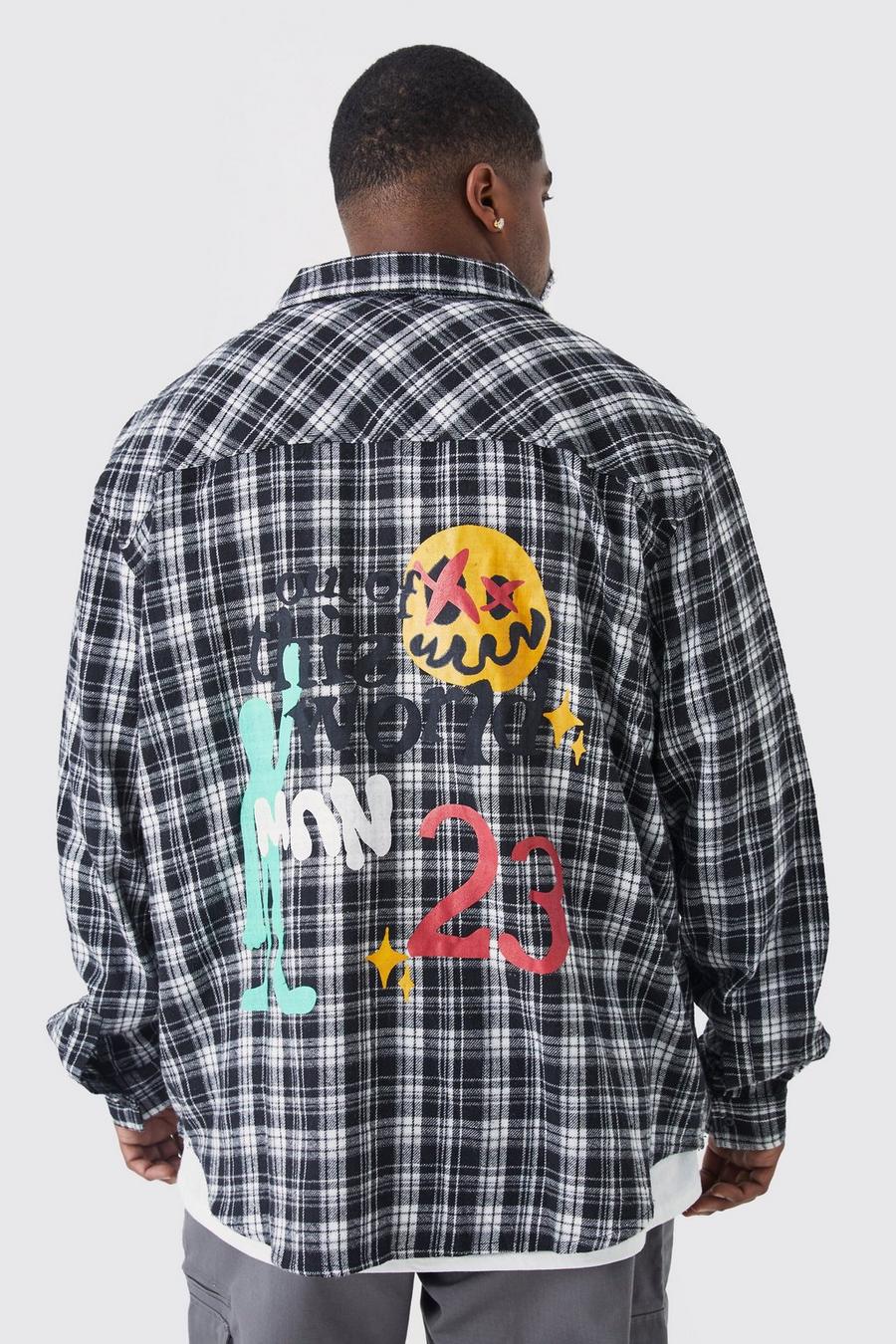 Black svart Plus Oversized Out Of This World Check Shirt image number 1