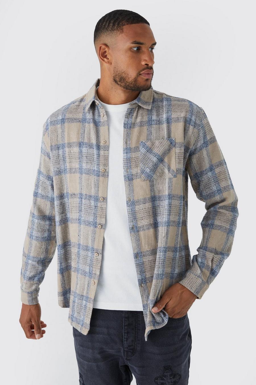 Stone beis Tall Long Sleeve Classic Oversized Check Shirt