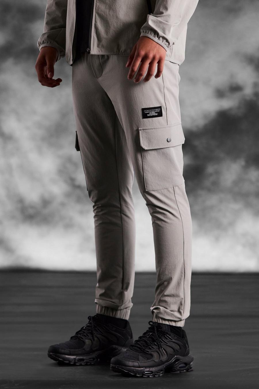 Grey ArrDee Technical Stretch Skinny Cargo Trouser
