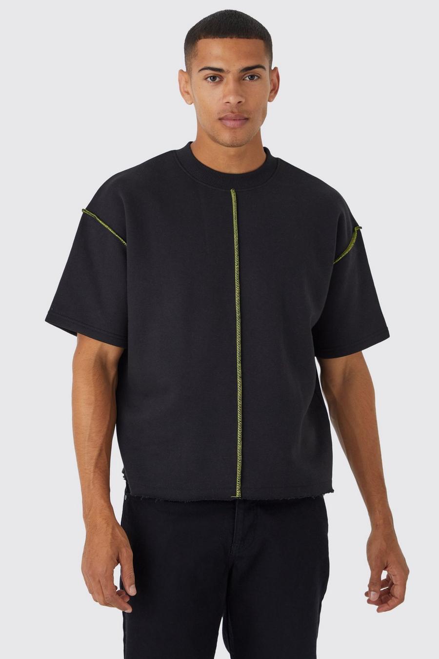 Black Oversized Extended Neck Contrast Sweatshirt  image number 1