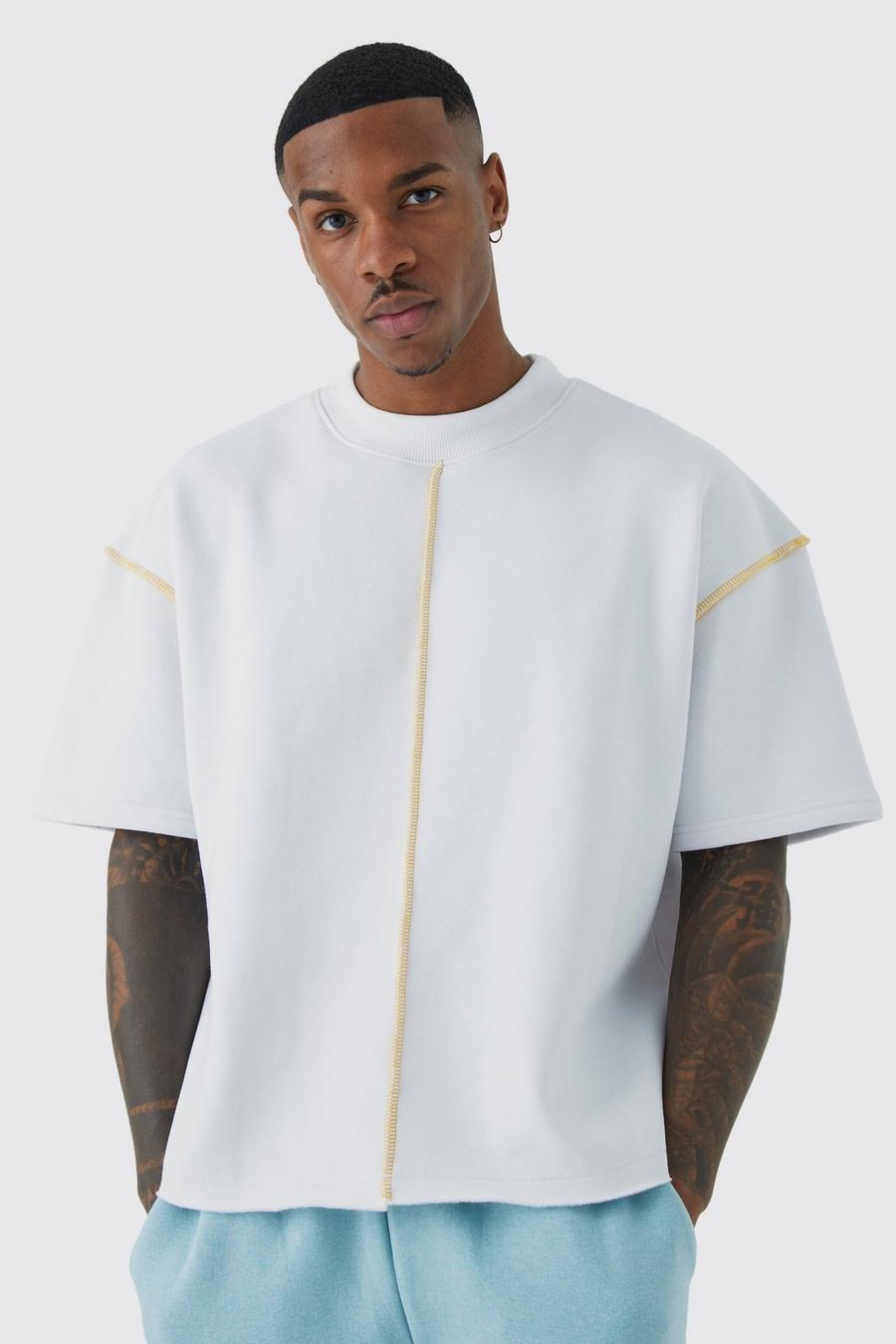 White Oversized Extended Neck Contrast Sweatshirt image number 1