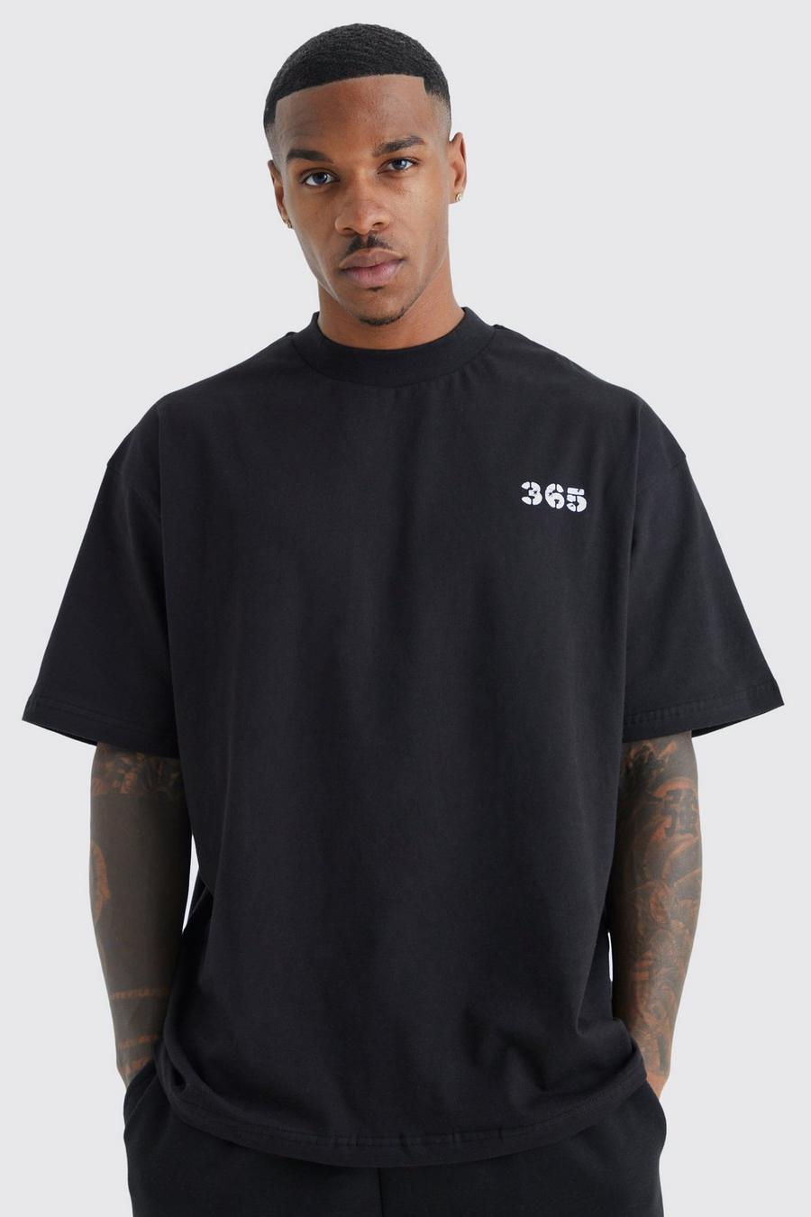 Camiseta oversize gruesa con cuello extendido y estampado gráfico, Black negro