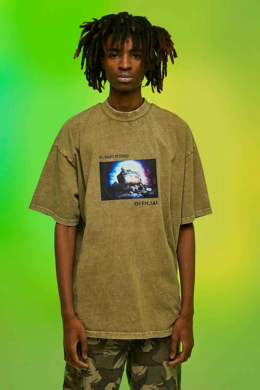 Tobacco Oversized Heavy Washed Graphic T-shirt image number 1