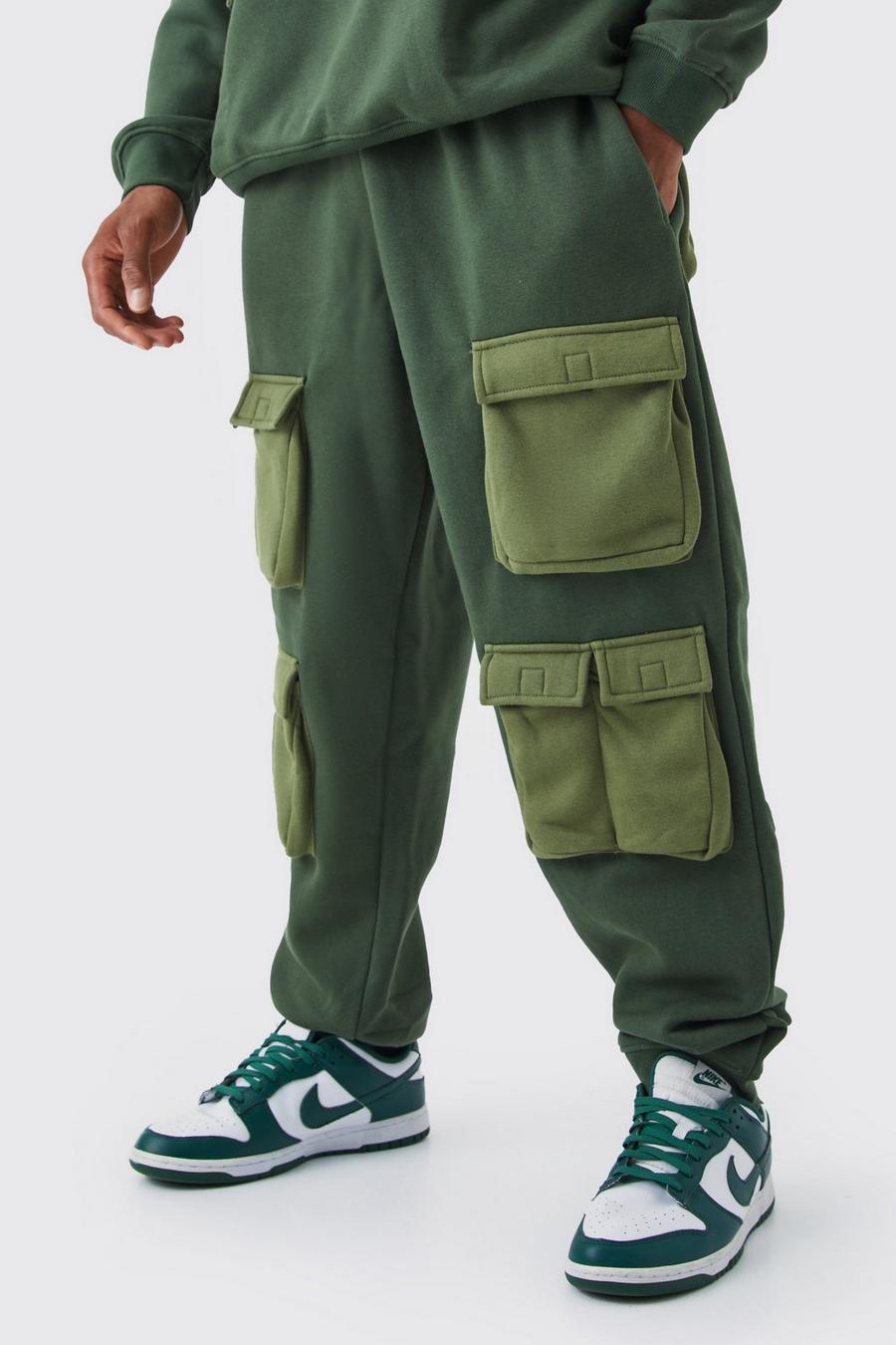 Pantaloni tuta oversize con tasche Utility, Khaki image number 1
