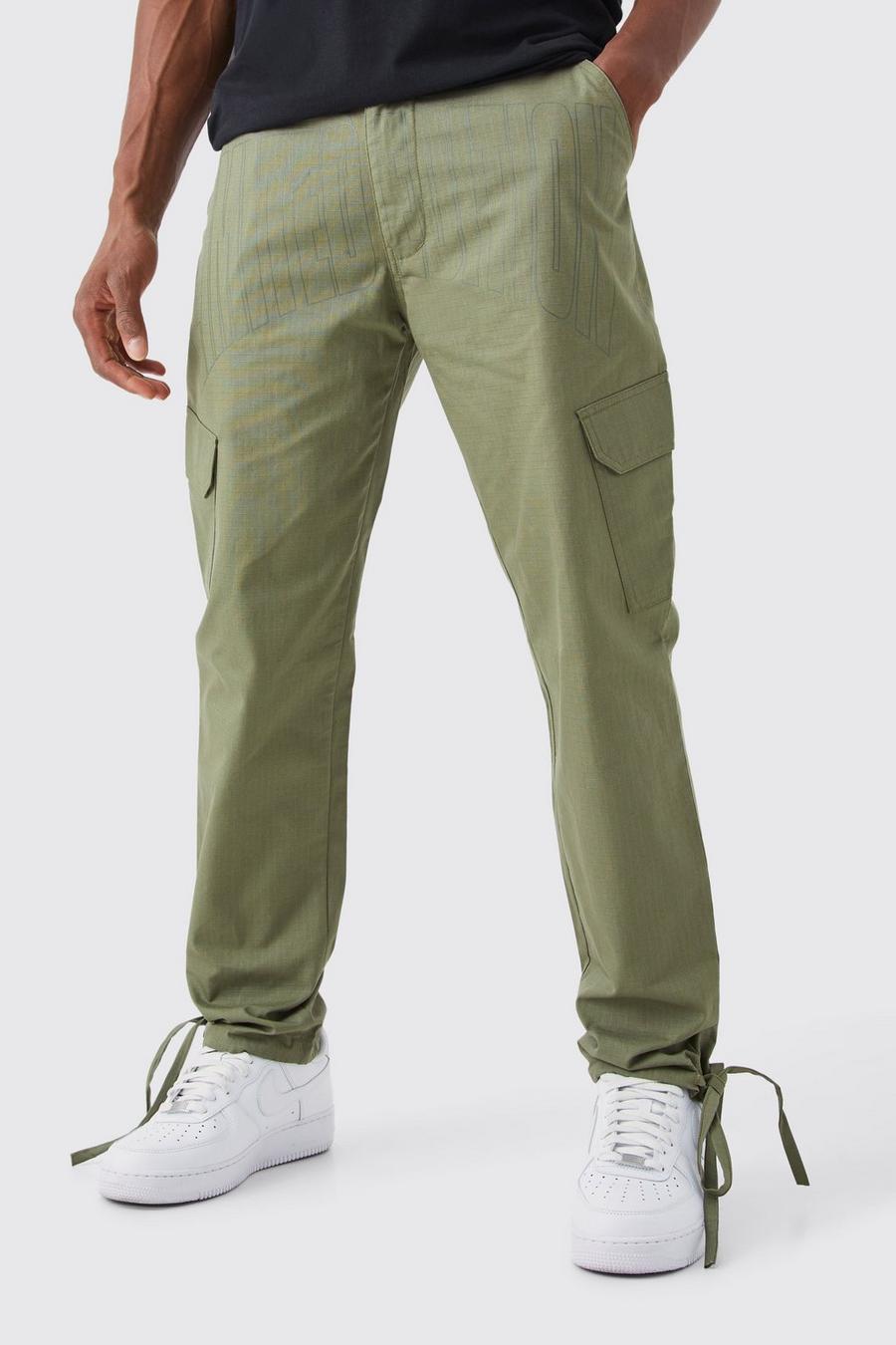 Pantaloni Cargo Slim Fit in nylon ripstop tono su tono, Khaki kaki
