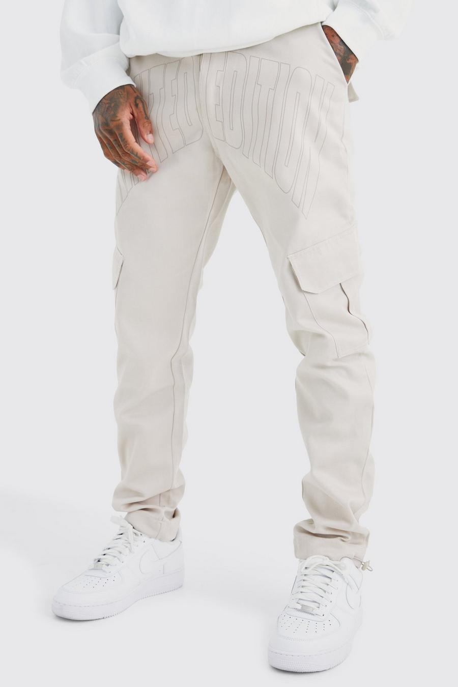 Stone beige Slim Cargo Tonal Print Trouser