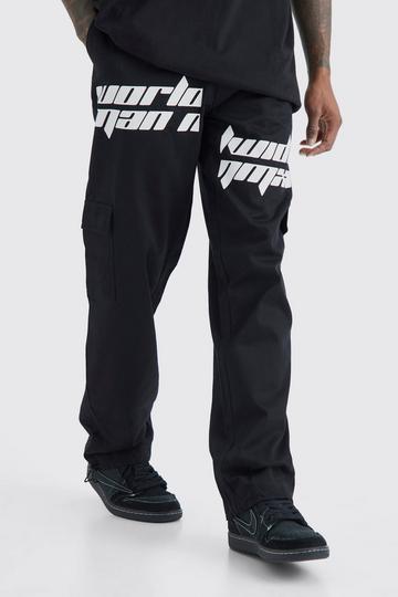 Relaxed Cargo Spliced Text Print Pants black